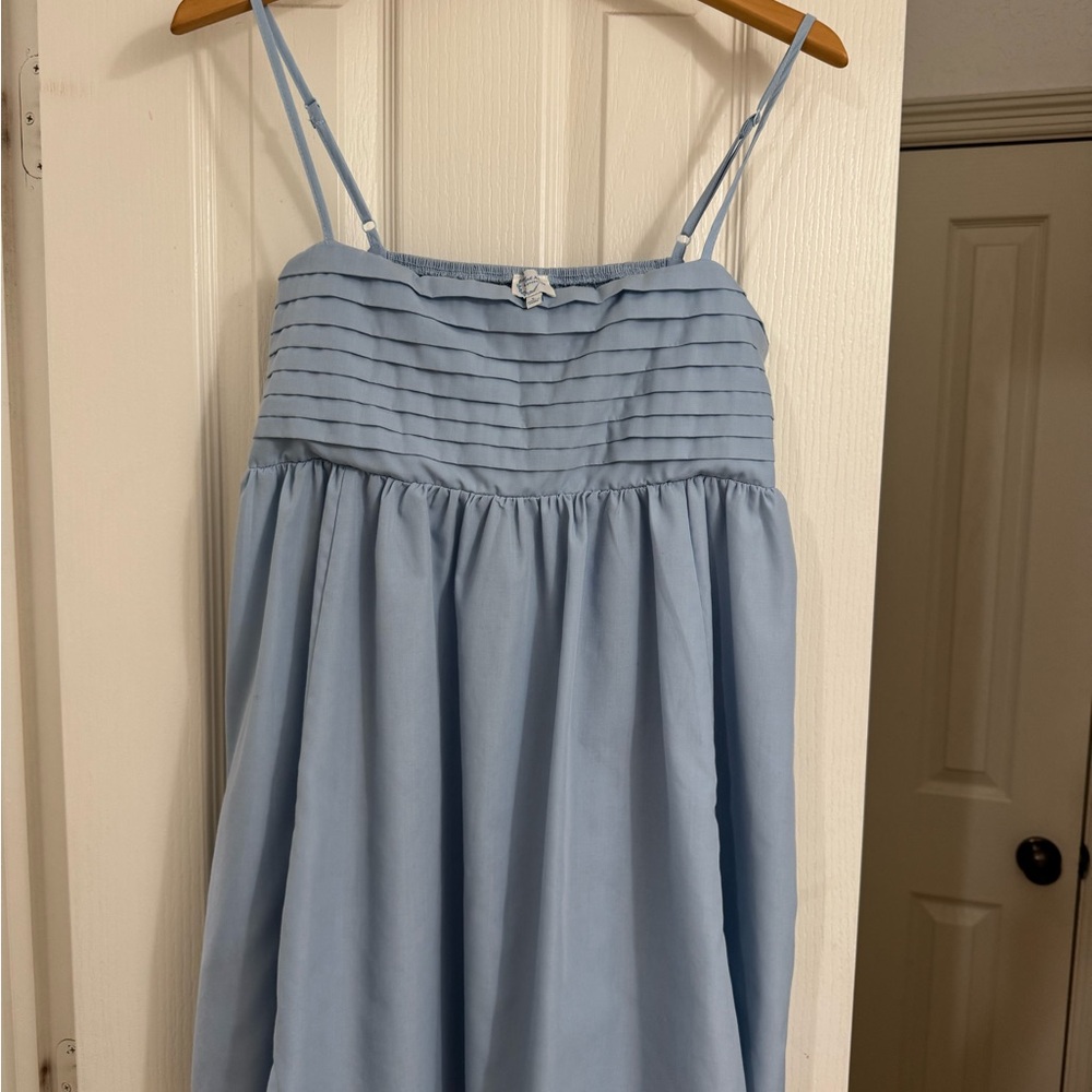 Blue Rain Light Blue Pleated Bodice Spaghetti Strap Dress